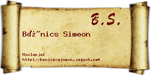 Bénics Simeon névjegykártya